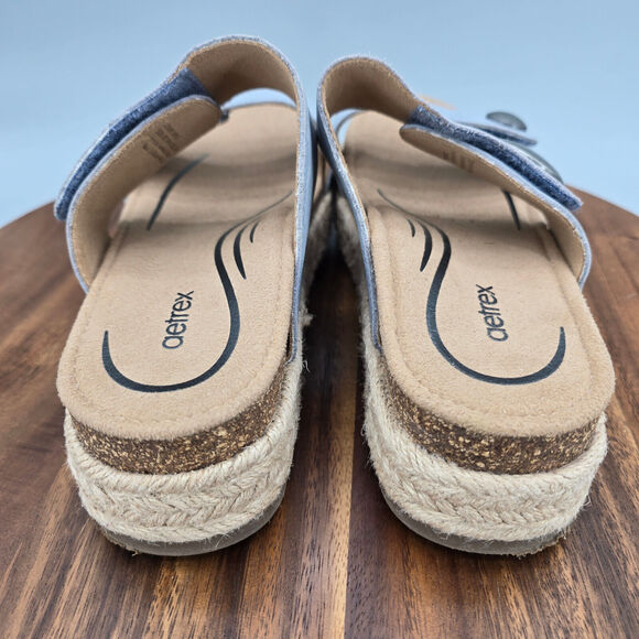 Aetrex Sofie Sandals Women's 7.5 Blue Leather Straps Comfort Buttons Platform - Picture 4 of 11